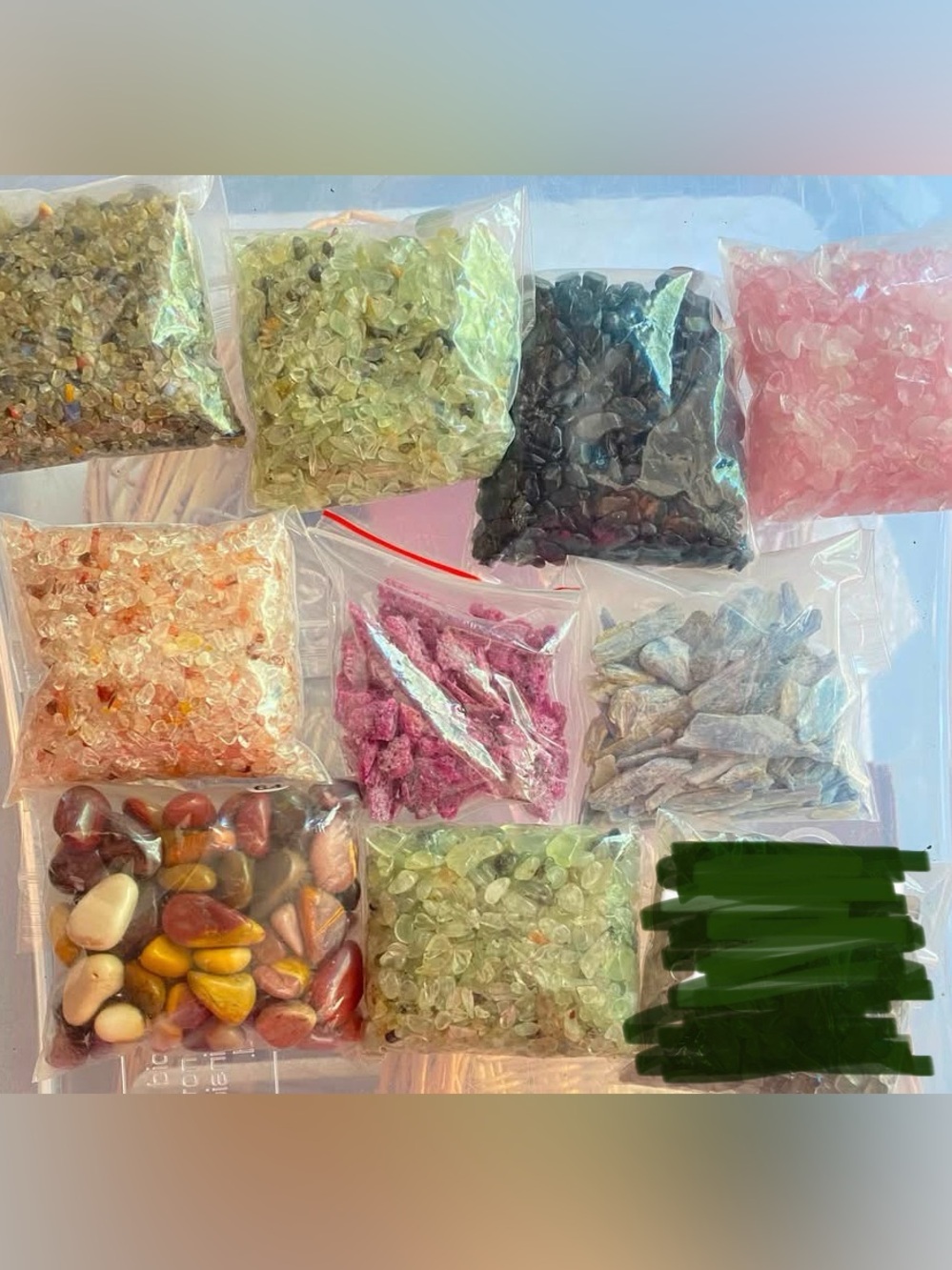 Assorted Decorative Gemstone Chips - Green, Pink, Black, Brown Mix